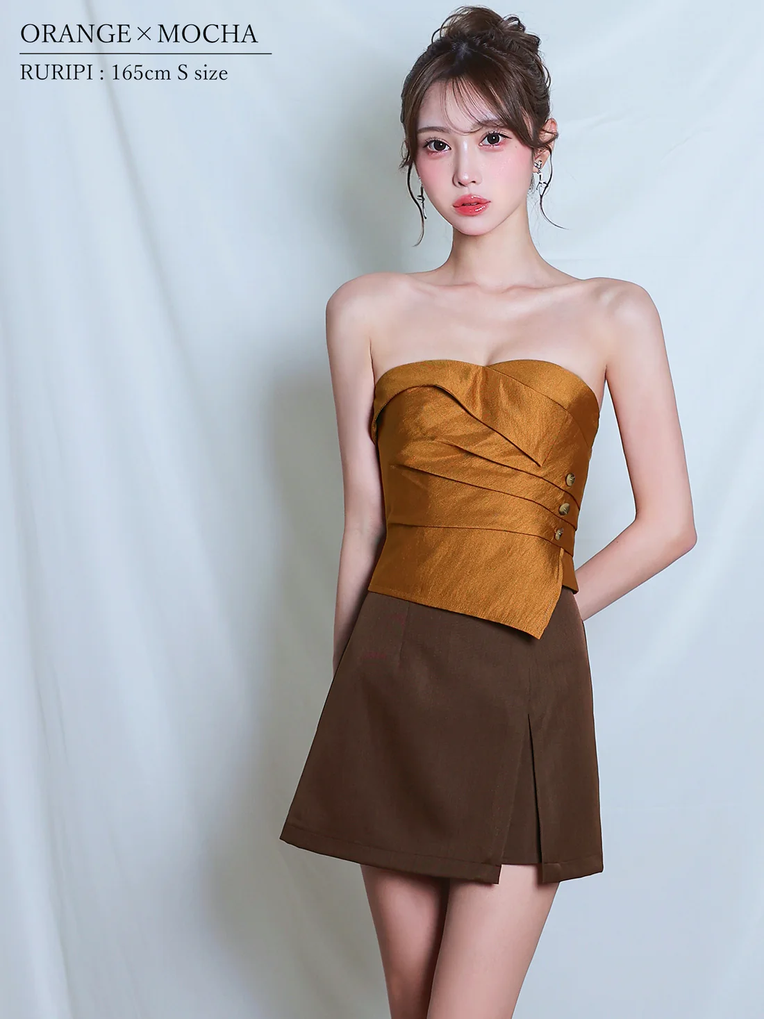 キャミソール 2way ベア バイカラー ボタン セットアップ フレアミニドレスのイメージ画像2