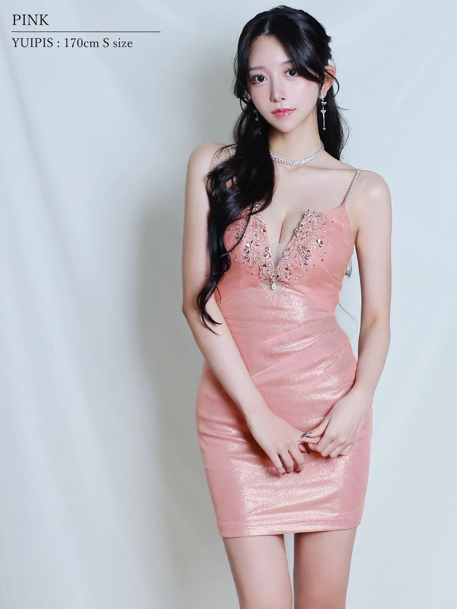 キャミソール バストVカット ウエストタック ビジュー タイトミニドレスのイメージ画像4