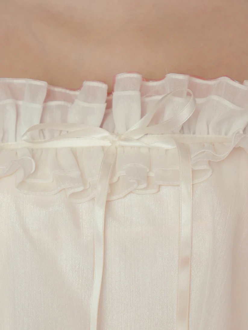 セットアップ シフォン フリル シアー リボン ベアトップ フェミニン フレアミニドレスのイメージ画像9
