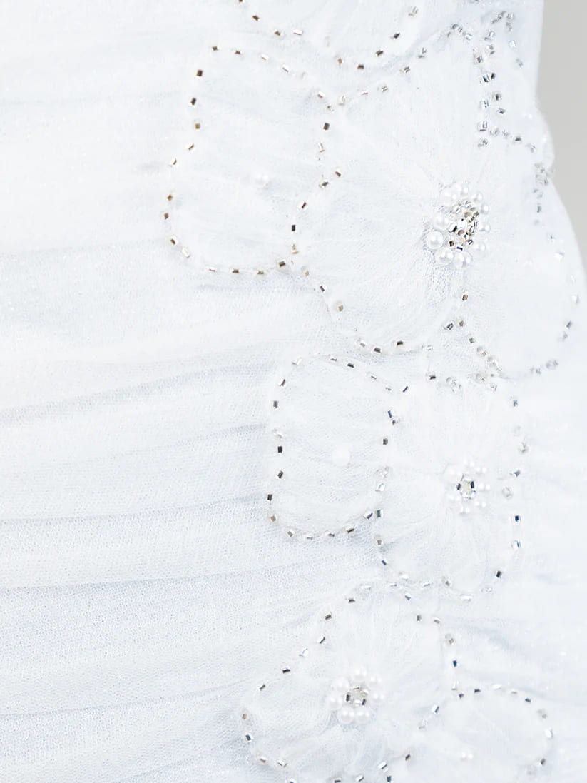 ホルターネック オープンバスト フラワーレース シアーチュール ビジュー タイトミニドレスのイメージ画像10