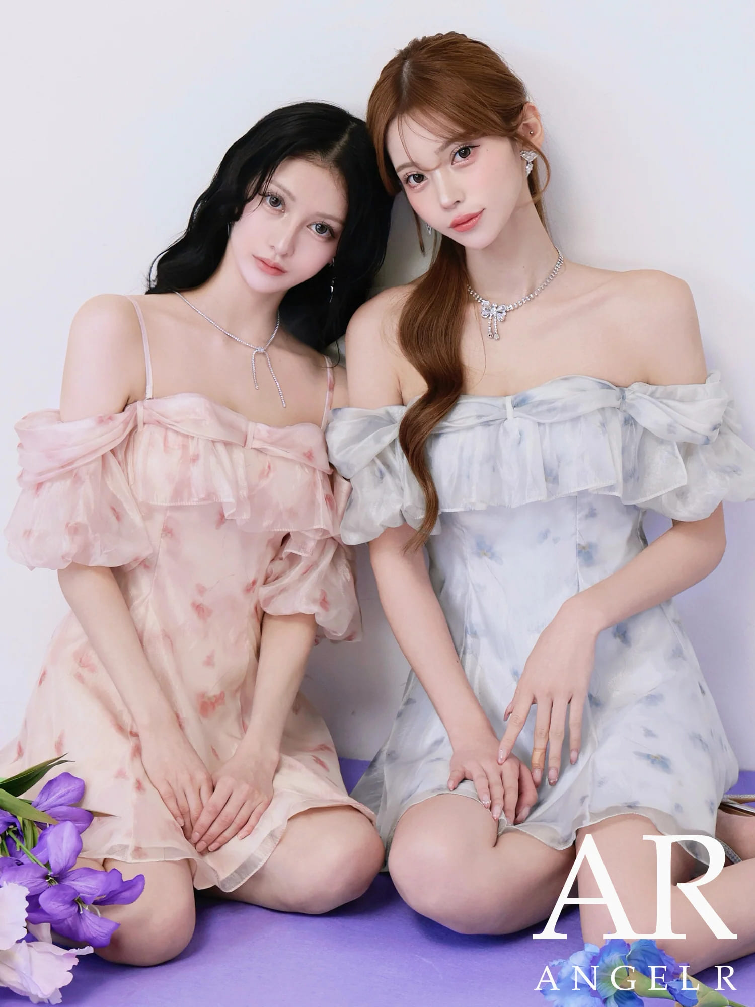 2way オフショルダー 肩あき フリル 花柄 フレアミニドレスのメイン画像