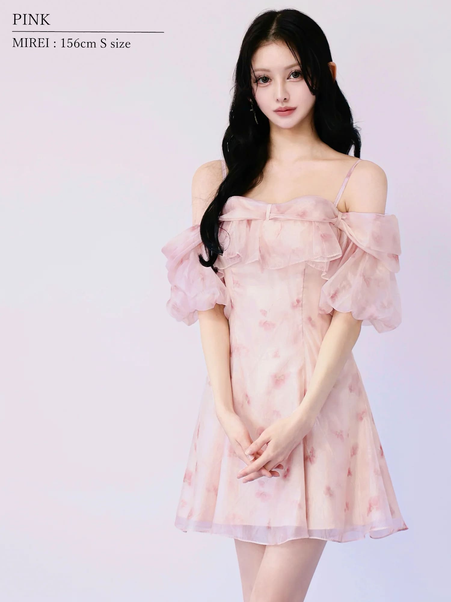 2way オフショルダー 肩あき フリル 花柄 フレアミニドレスのイメージ画像4