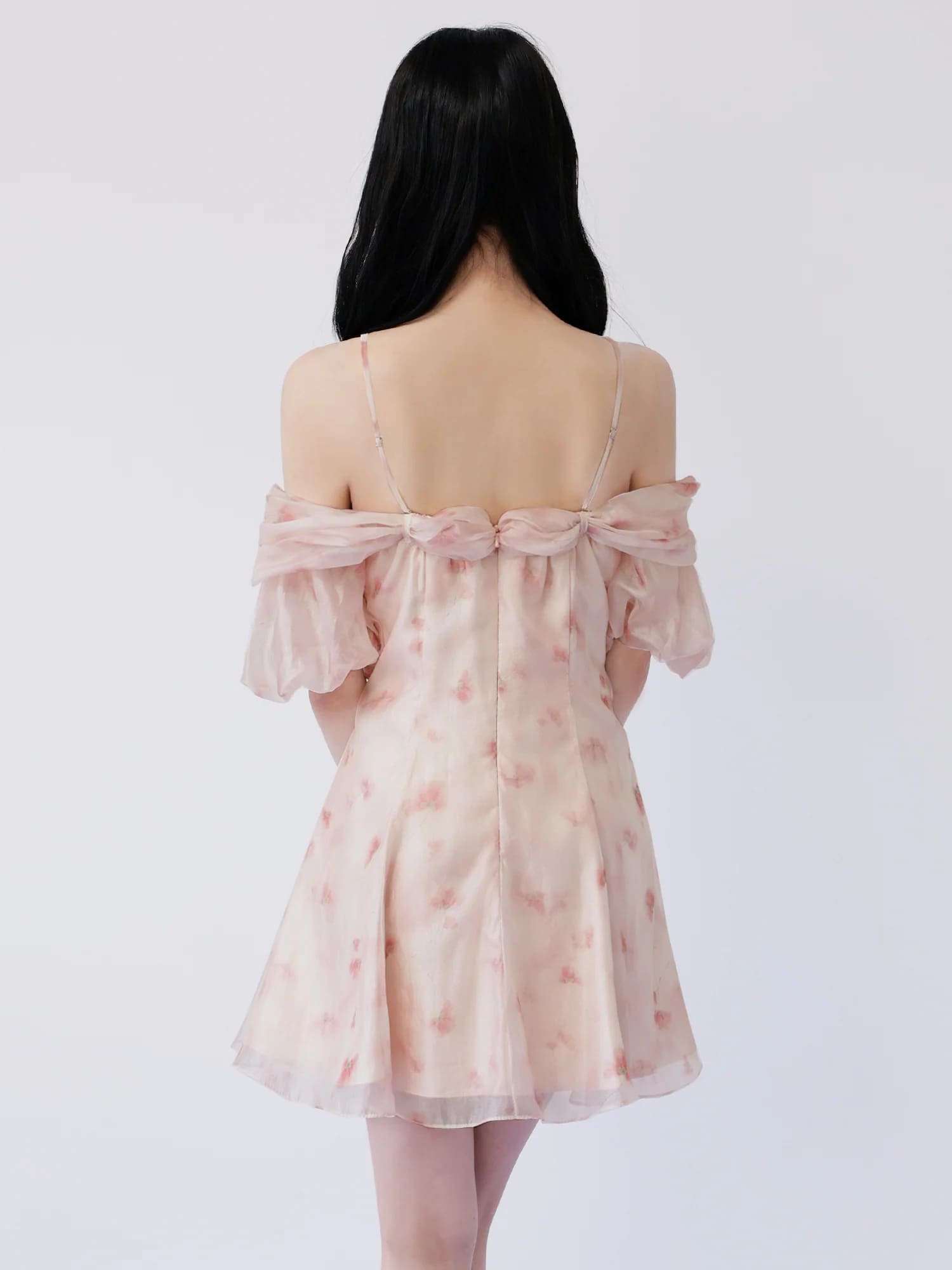 2way オフショルダー 肩あき フリル 花柄 フレアミニドレスのイメージ画像7
