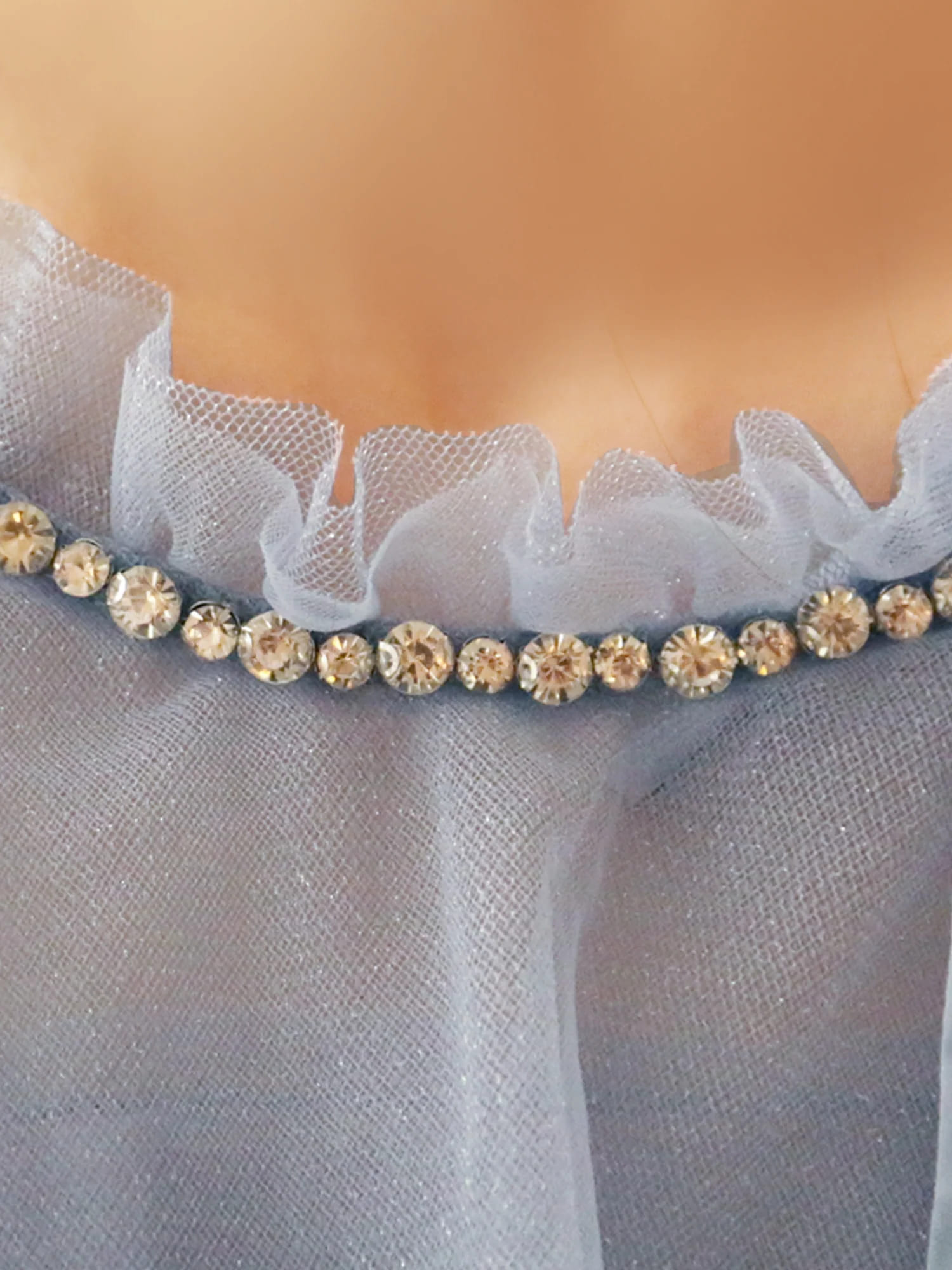 ホルターネック リボン ビジュー シアー チュール ティアードフリル フレアミニドレスのイメージ画像15