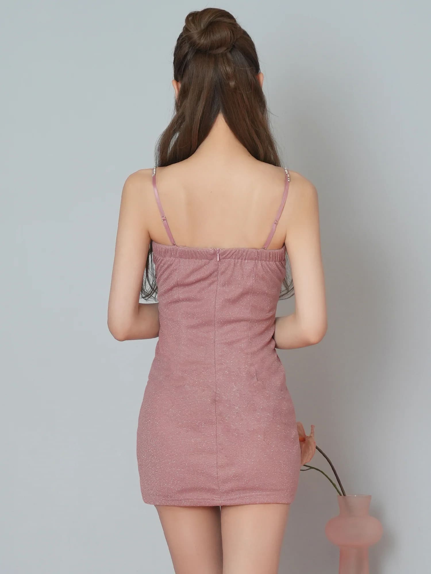 2way ベアトップ キャミソール Vカット チュール ビジュー フリル タイトミニドレスのイメージ画像8