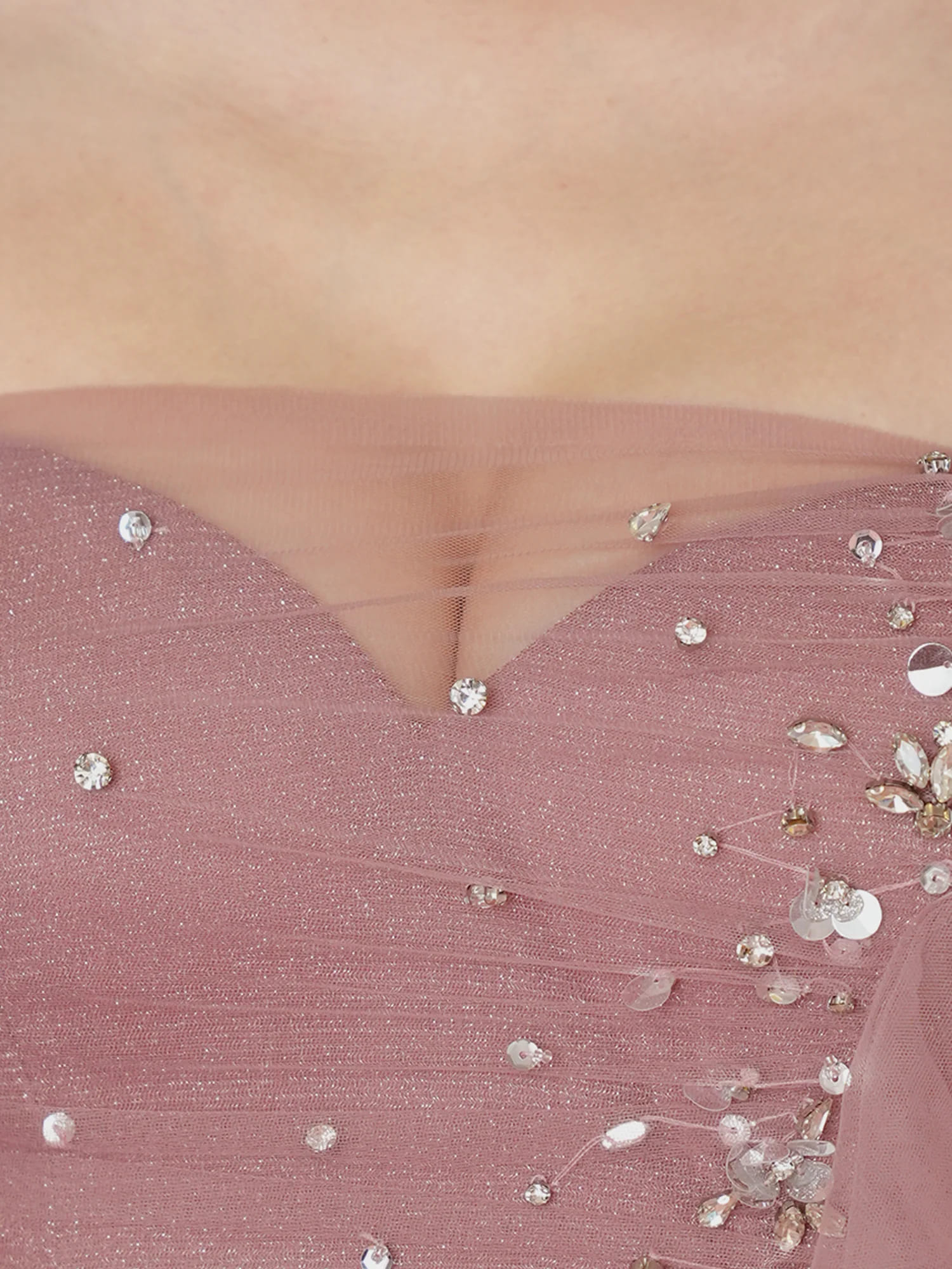 2way ベアトップ キャミソール Vカット チュール ビジュー フリル タイトミニドレスのイメージ画像9