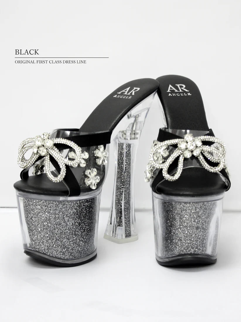 フラワーモチーフ リボン フェミニン グリッター 厚底 クリアサンダルのイメージ画像2