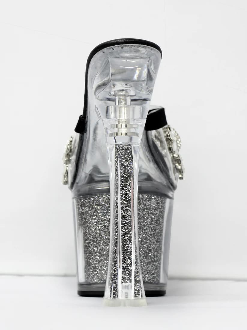 フラワーモチーフ リボン フェミニン グリッター 厚底 クリアサンダルのイメージ画像4