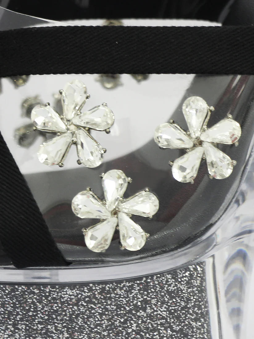 フラワーモチーフ リボン フェミニン グリッター 厚底 クリアサンダルのイメージ画像5