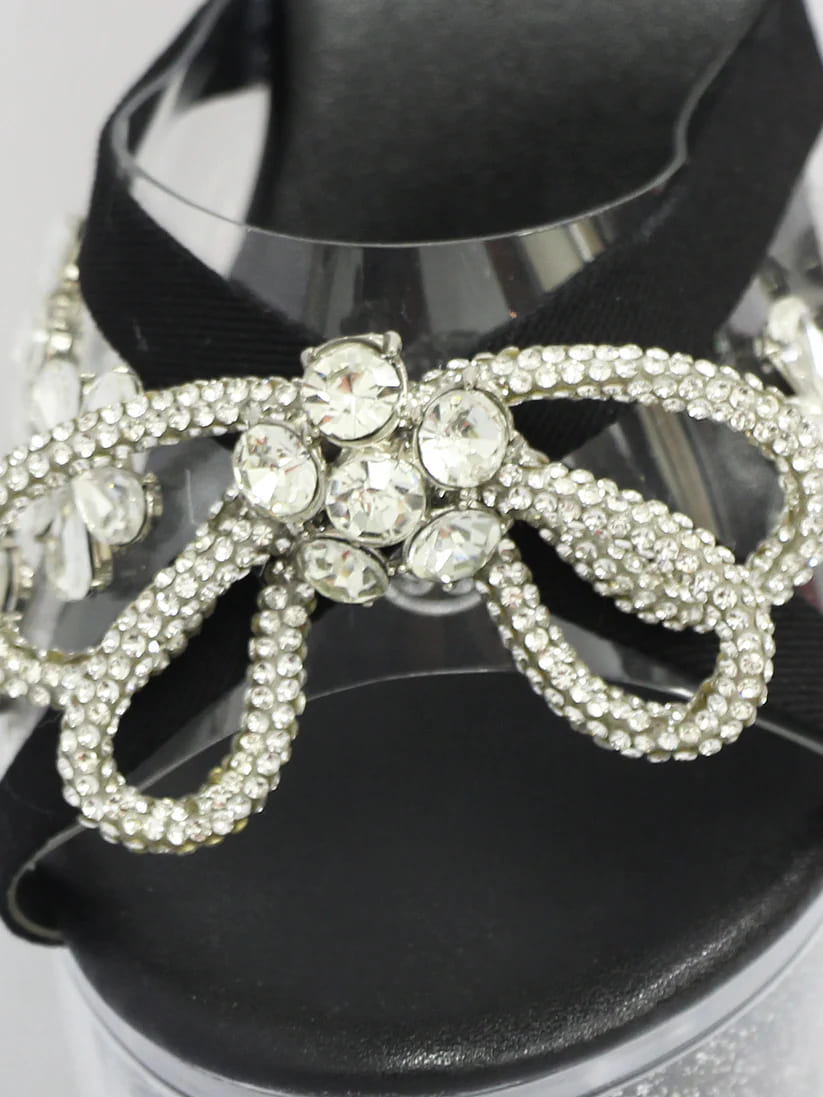 フラワーモチーフ リボン フェミニン グリッター 厚底 クリアサンダルのイメージ画像6