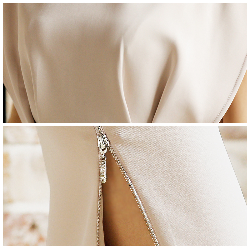 ノースリーブ ジップデザイン アッパーバルーン シンプル ギャザー膝丈ドレスのイメージ画像8