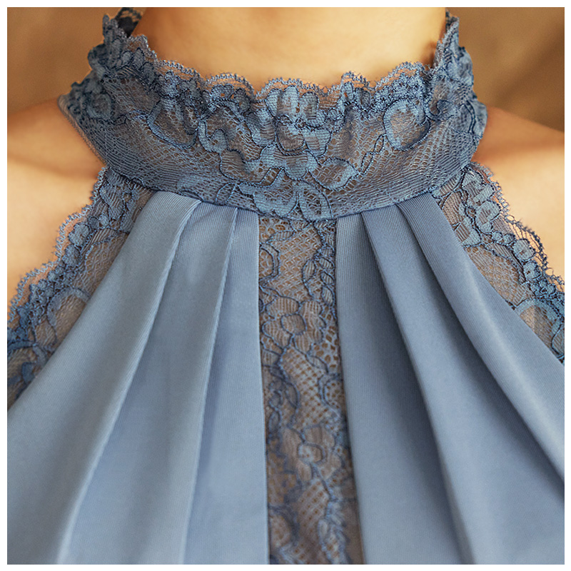 【Veautt/ヴュート】シンプル ワンカラー アッパーレース デザインホルターネック ひざ丈ドレスのイメージ画像10