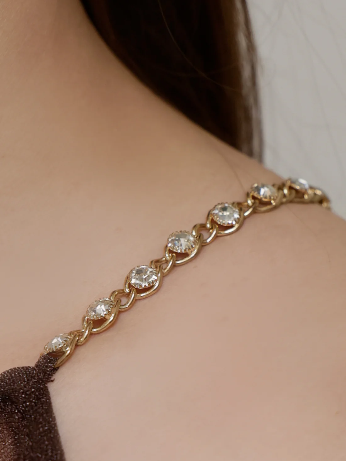 ホルターネック ビジューチェーン シンプル ジップデザイン フロントシアー 膝丈ドレス画像11