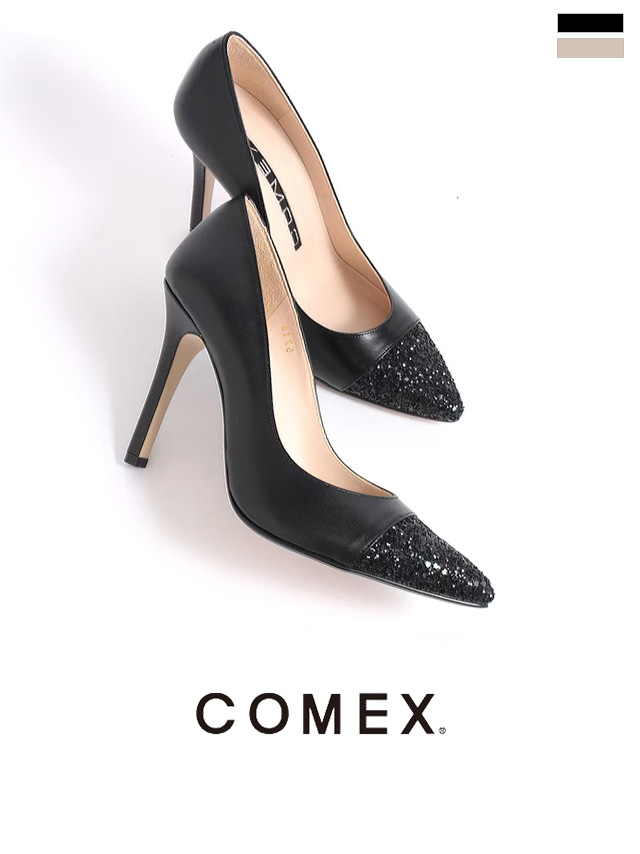 キャバヒール アーモンドトゥ ピンヒール つま先ラメ パンプス ハイヒールのメイン画像