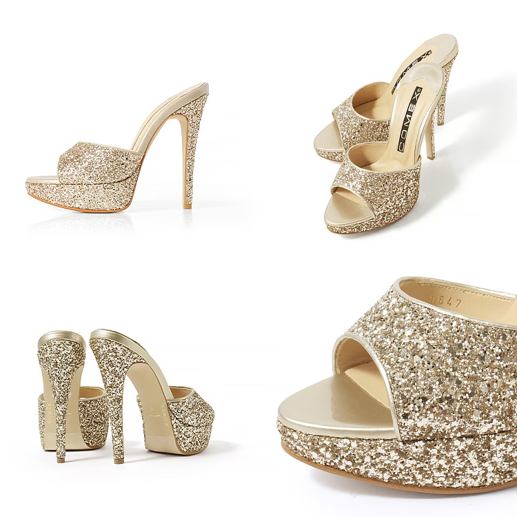 COMEX[コメックス]グリッター ラメ ハイヒール オープントゥ ミュール サンダルのイメージ画像10