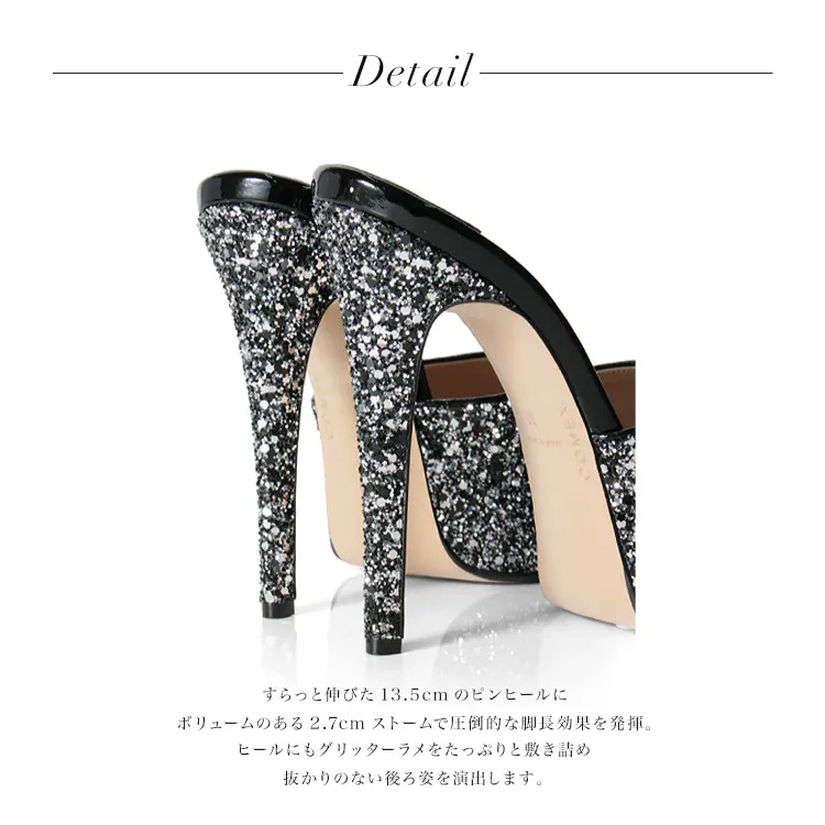 COMEX[コメックス]グリッター ラメ ハイヒール オープントゥ ミュール サンダルのイメージ画像11