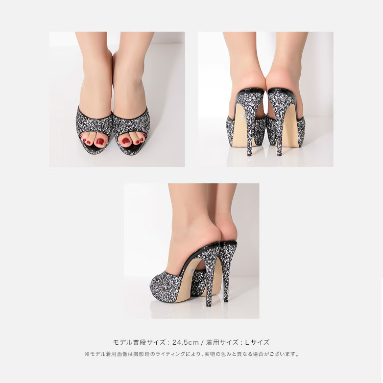 COMEX[コメックス]グリッター ラメ ハイヒール オープントゥ ミュール サンダルのイメージ画像14