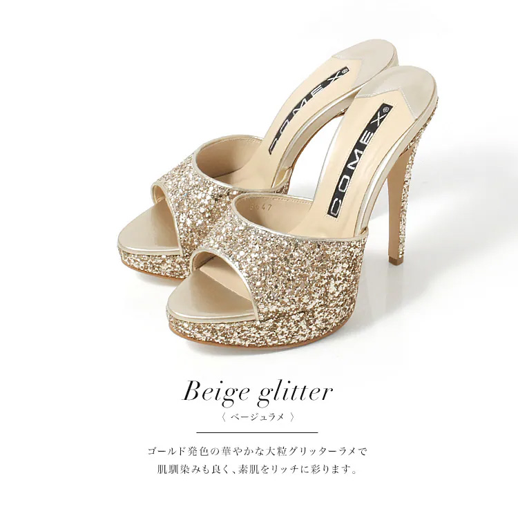 COMEX[コメックス]グリッター ラメ ハイヒール オープントゥ ミュール サンダルのイメージ画像4