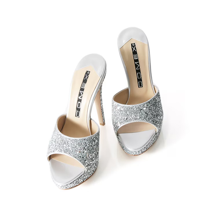 COMEX[コメックス]グリッター ラメ ハイヒール オープントゥ ミュール サンダルのイメージ画像5