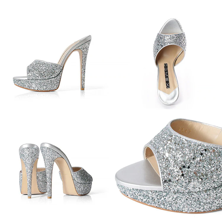 COMEX[コメックス]グリッター ラメ ハイヒール オープントゥ ミュール サンダルのイメージ画像6