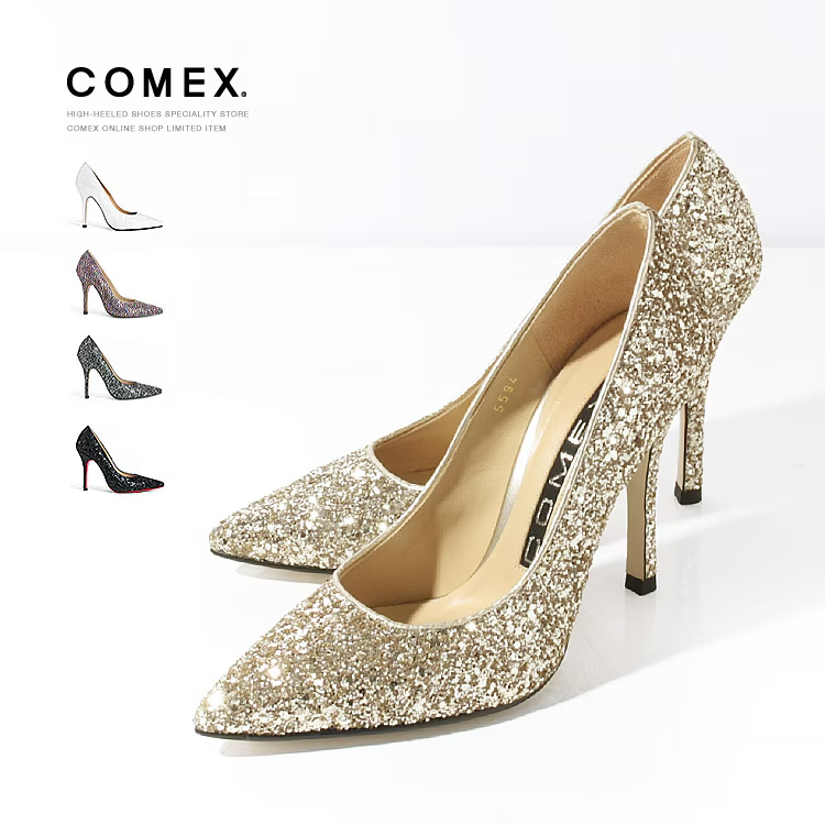 COMEX [コメックス]グリッター ラメ ピンヒール 美脚 ポインテッドトゥ パンプスのメイン画像