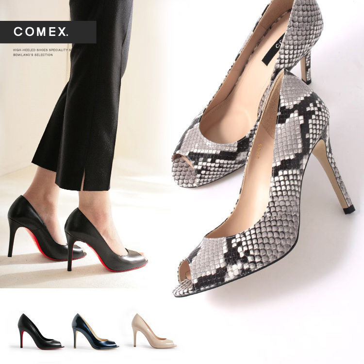 キャバヒール パイソン柄 ピンヒール オープンドトゥ パンプスのメイン画像