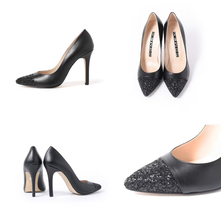 キャバヒール アーモンドトゥ ピンヒール つま先ラメ パンプス ハイヒールのイメージ画像4