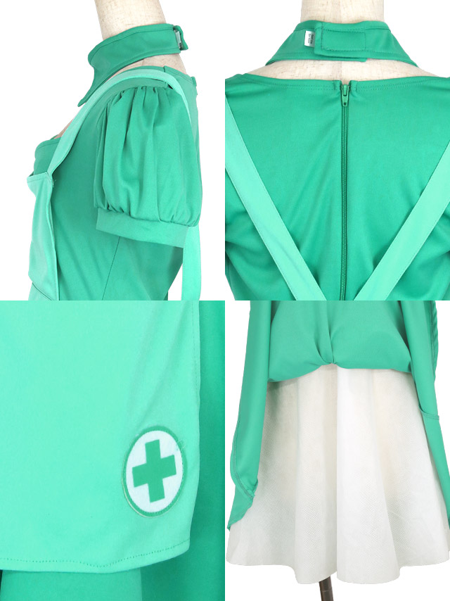 コスプレ 襟付き フレアスカート グリーン 個性派 袖あり ナース のイメージ画像3