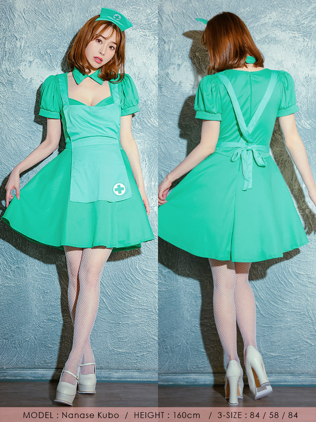 コスプレ 襟付き フレアスカート グリーン 個性派 袖あり ナース のイメージ画像2