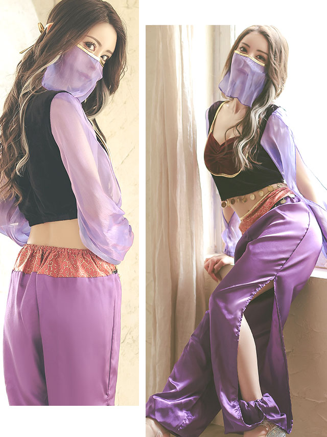 コスプレ 袖あり ロングパンツ スリット アラビアン衣装3点セットのイメージ画像2