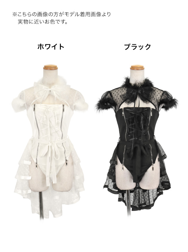 バニー ドット柄 チュール ジップ レースアップ ハイレグ ラブリー セクシー 衣装5点セットのイメージ画像6