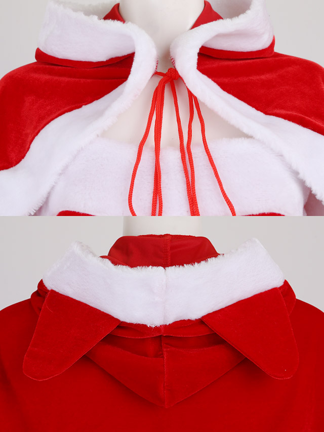 サンタコスプレ 衣装3点セット 猫耳ケープ付き ベアトップ フレア アニマルサンタコスの商品画像