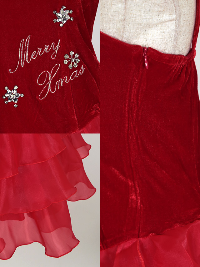 サンタコスプレ 衣装2点セット キャミトップ 3段フリル フレアスカート サンタコスの商品画像