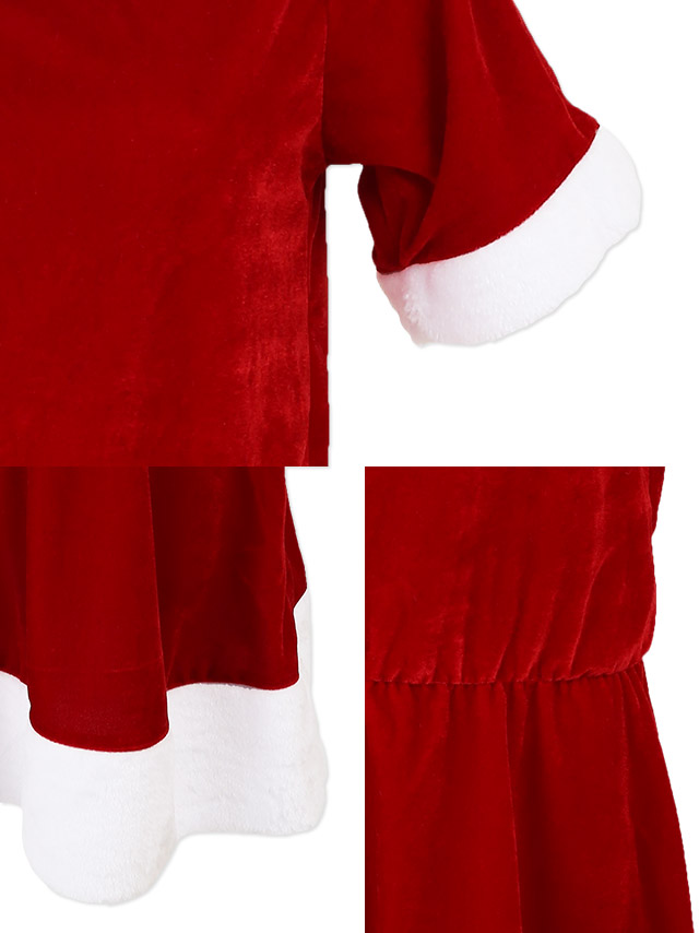 サンタコスプレ 衣装2点セット 露出少なめ 半袖 シンプルフレア 王道 サンタコスの商品画像
