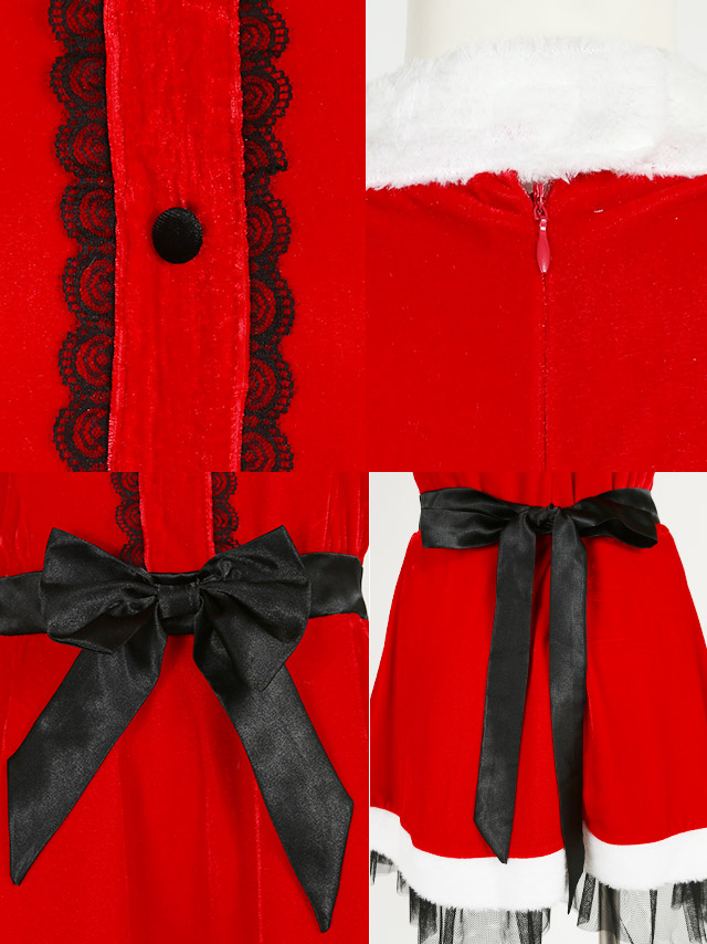 サンタコスプレ 衣装4点セット ブラックレース ホルターネック リボン フレア サンタコスの商品画像