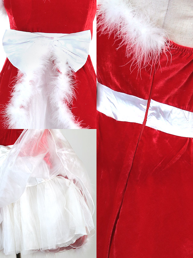 サンタコスプレ 衣装3点セット ベビードール風 ウエストリボン チュール ベア フレア サンタコスの商品画像