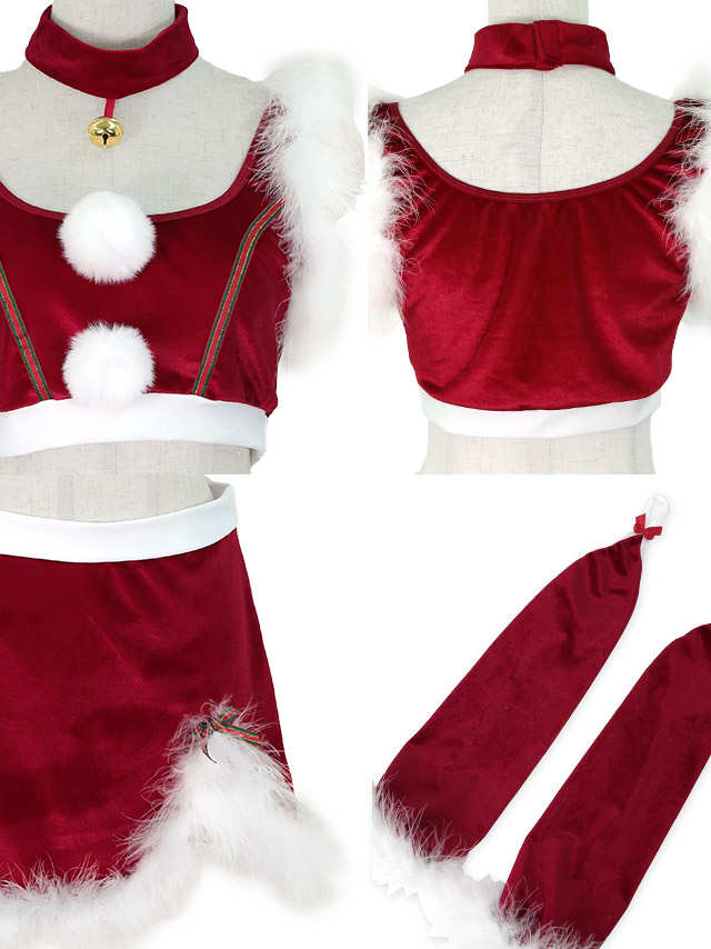 サンタコスプレ 衣装7点セット ファー付き ショート丈 セットアップ サンタコスの商品画像