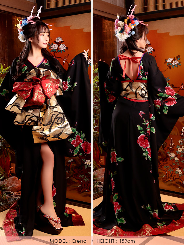 ブラック ボタン柄 花魁和装ドレスのイメージ画像3