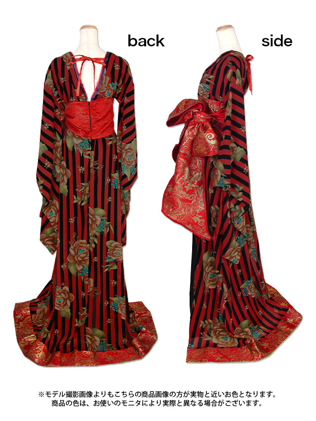 コスプレ ストライプ柄 花魁和装ドレスのイメージ画像3