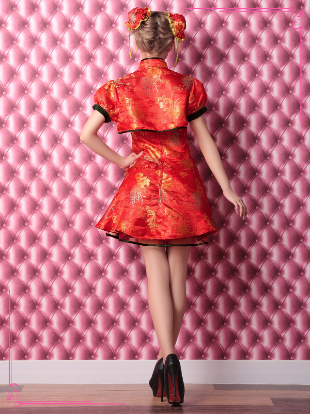 キュート セットアップ フレアスカート 体型カバー チャイナ ペア ドレスのイメージ画像3