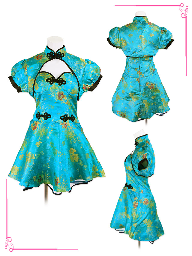 キュート セットアップ フレアスカート 体型カバー チャイナ ペア ドレスのイメージ画像2