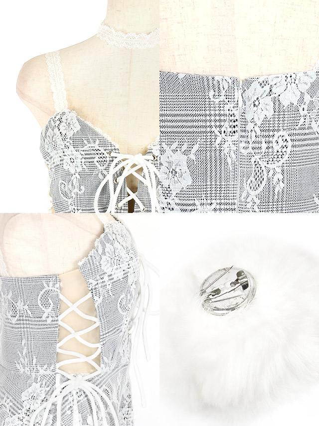 コスプレ バニー グレンチェック ラッセルレース ペア 体型カバー フレア スカート 衣装4点セットの商品画像