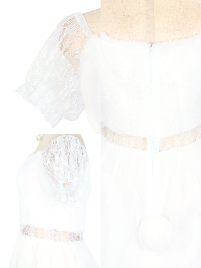 コスプレ ガーリー バニー ふわふわ ペア 体型カバー フレア スカート ホワイト レース 衣装4点セットの商品画像