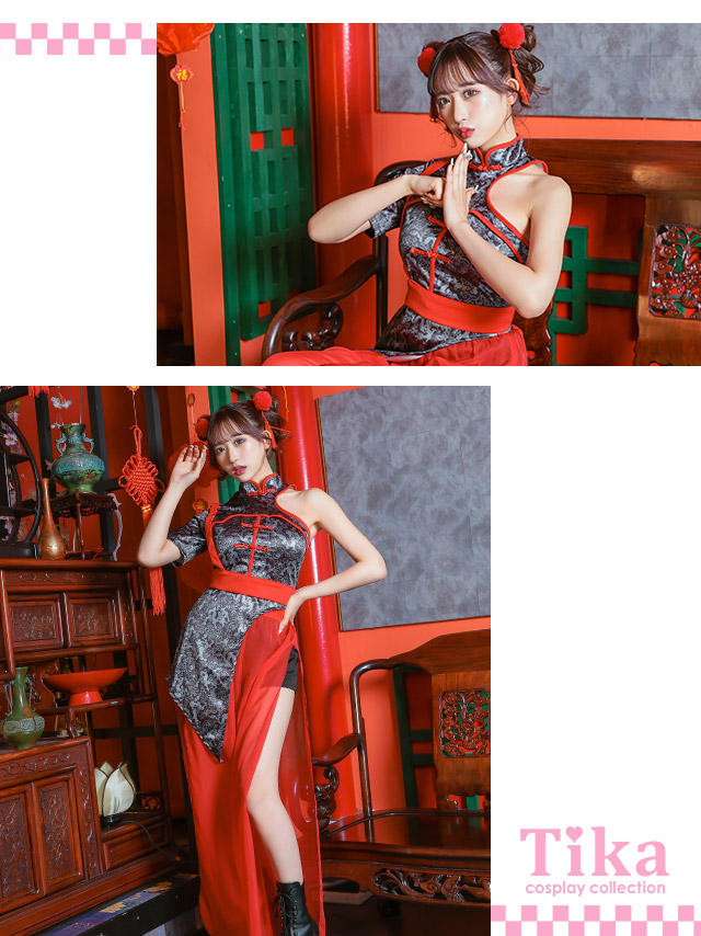 コスプレ ミニ ロング 選べる カンフー チャイナ ドレス アシンメトリー 個性的のイメージ画像4