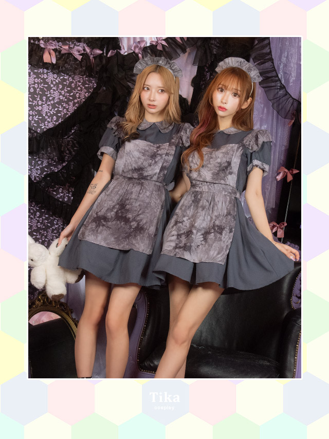コスプレ ホラー メイド ゴシック 体形カバー ペア コスプレ衣装3点セットのイメージ画像1