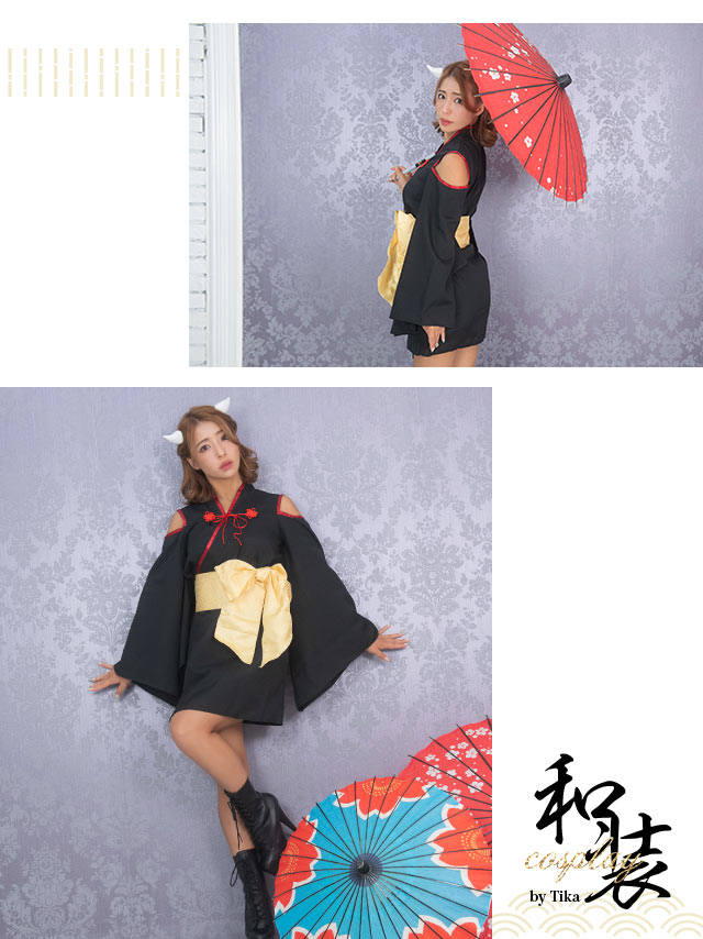 コスプレ 鬼 和装 着物風 袖あり 体型カバー 個性 アニマル 衣装4点セットのイメージ画像2