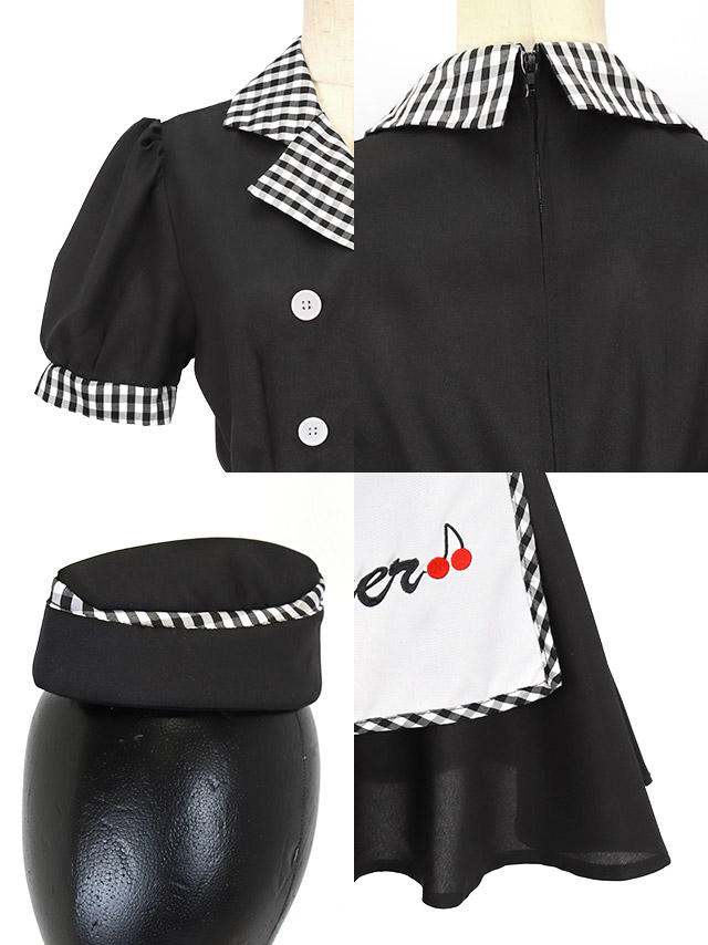 コスプレ ダイナー ガール ウェイトレス ガーリー フレア スカート 体型カバー 衣装3点セットの商品画像