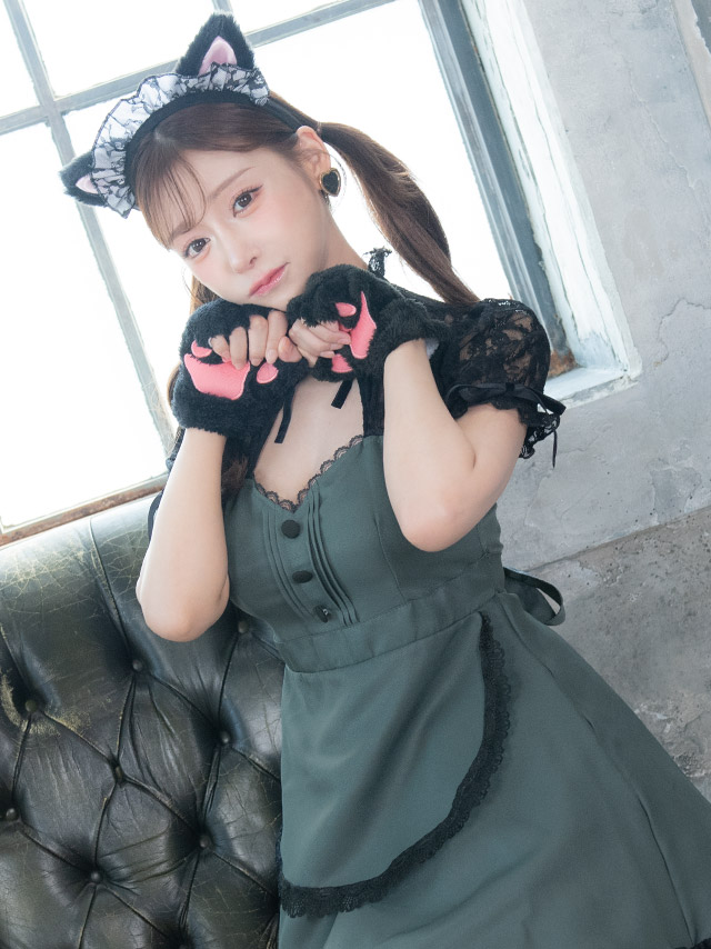 コスプレ クラシック メイド 猫 体型カバー フレア スカート ガーリー アニマル 衣装4点セットのイメージ画像3