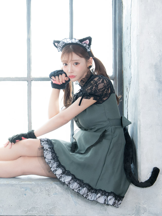 コスプレ クラシック メイド 猫 体型カバー フレア スカート ガーリー アニマル 衣装4点セットのイメージ画像4