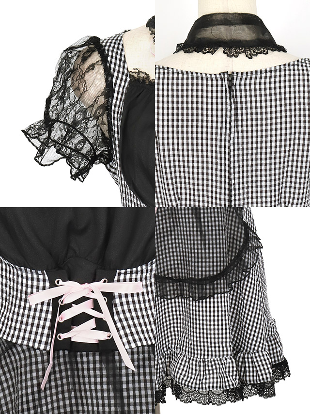 コスプレ ロリータ キュート フリル チェック コスプレ衣装 3点セットの商品画像